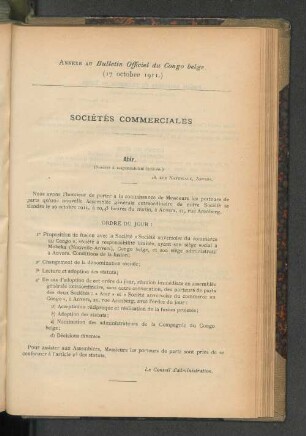 Annexe du Bulletin Officiel du Congo belge. ( 17 octobre 1911.)