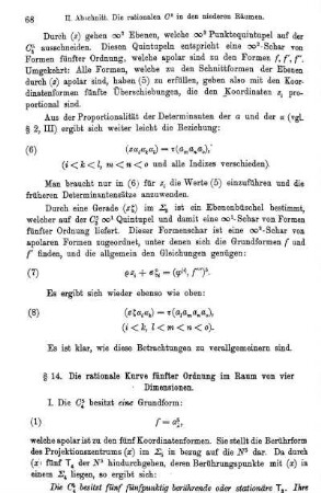 § 14. Die rationale Kurve fünfter Ordnung im Raum von vier Dimensionen.