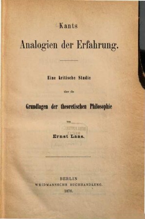 Kants Analogien der Erfahrung : eine kritische Studie über die Grundlagen der theoretischen Philosophie