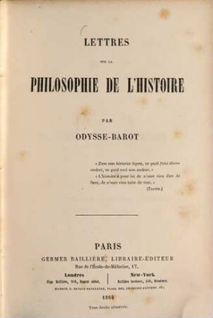 Lettres sur la philosophie de l'histoire
