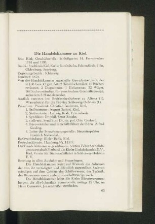 Die Handelskammer zu Kiel.