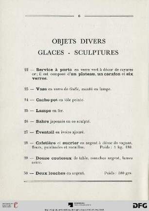 Objets divers - Glaces - Sculptures (Nr. 22-58)