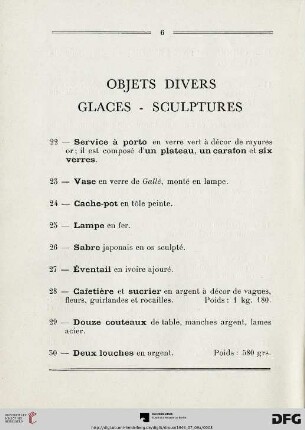 Objets divers - Glaces - Sculptures (Nr. 22-58)
