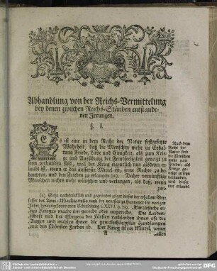 Abhandlung von der Reichs-Vermittelung bey denen zwischen Reichs-Ständen entstandenen Irrungen