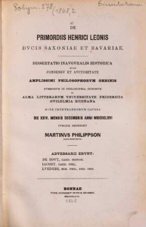 De Primordiis Henrici Leonis : ducis saxoniae et bavariae