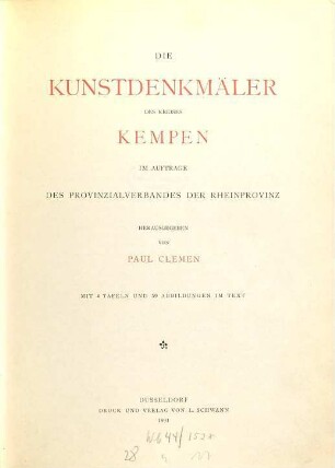Die Kunstdenkmäler des Kreises Kempen