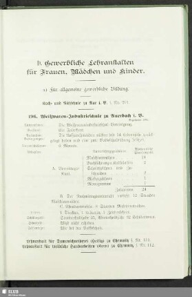 D. Gewerbliche Lehranstalten für Frauen, Mädchen und Kinder