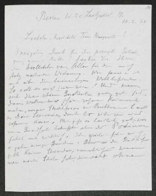 Brief von Heinrich Grünfeld an Margarete Hauptmann
