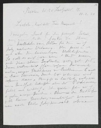 Brief von Heinrich Grünfeld an Margarete Hauptmann