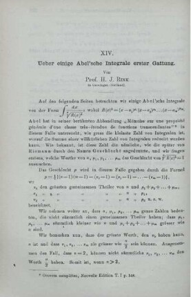 XIV. Ueber einige Abel´sche Integrale erster Gattung.