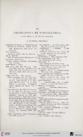 XI. Geographica et topographica