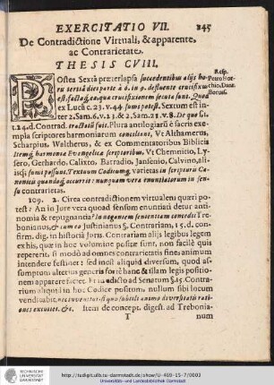 EXERCITATIO VII. De Contradictione Virtuali, & apparente, ac Contrarietate. THESIS CVIII.