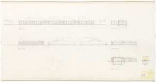Bundesgartenschau, Karlsruhe 1967 Siedlung Im Eichbäumle: Baueingabe. Haus 14-18: Ansichten Süden, Osten, Schnitte 1:100