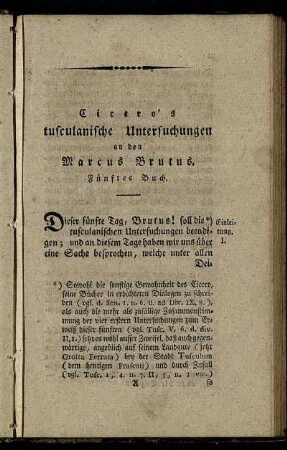 Cicero's tusculanische Untersuchungen an den Marcus Brutus. Fünftes Buch.