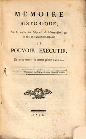 Mémoire historique sur la horde des Brigands de Montpellier