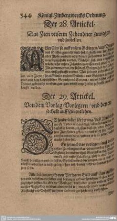 Der 28. Artickel. Das Zien unserm Zehendner zuwegen und zustellen.