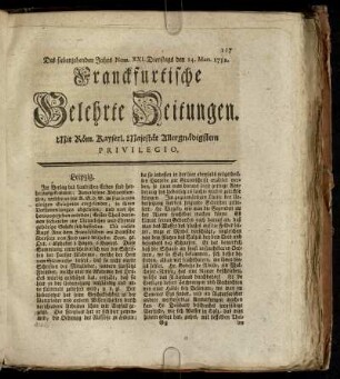 Num. XXI. Dienstags den 14. Mart. 1752 - Num. XXX. Freytags den 14. April 1752
