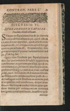 Discussio VI. Quem Admodum Caussae Feudales decidi debeant.