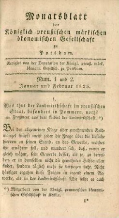 Num. 1 und 2. Januar und Februar 1825.