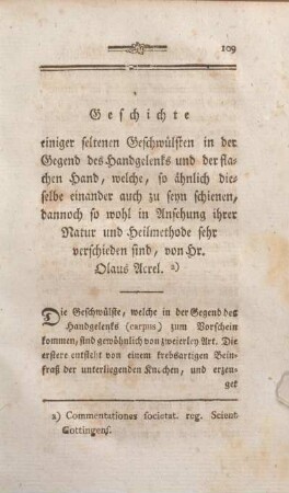 Geschichte einiger seltenen Geschwülsten in der Gegend des Handgelenks und der flachen Hand ...