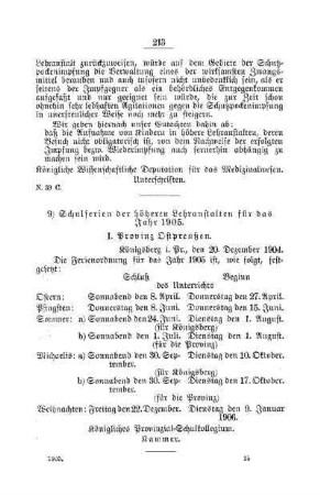 Schulferien der höheren Lehranstalten für das Jahr 1905 : [C. Höhere Lehranstalten]