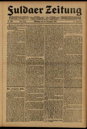 Erste Ausgabe vom Mittwoch, den 24. Dezember 1913.