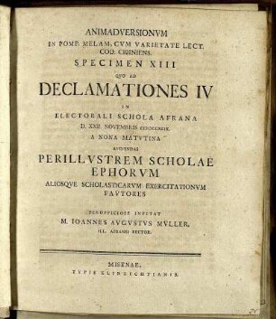 Spec. 13: Animadversionum In Pomp. Melam, Cum Varietate Lect. Cod. Cibiniens. Specimen XIII.