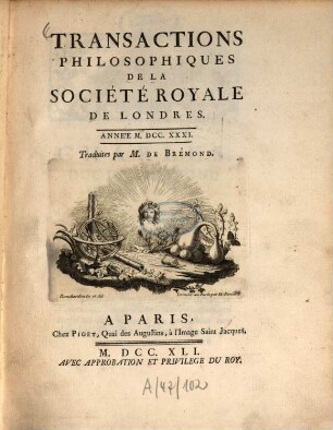 Transactions philosophiques de la Société Royale de Londres. 1731