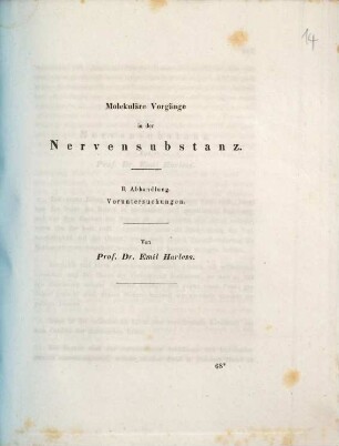 Molekuläre Vorgänge in der Nervensubstanz : ... Abhandlung, 2. Voruntersuchungen