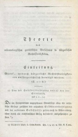 Theorie des württembergischen gerichtlichen Verfahrens in bürgerlichen Rechtsstreitigkeiten. Einleitung.