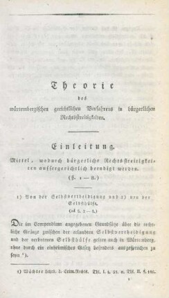 Theorie des württembergischen gerichtlichen Verfahrens in bürgerlichen Rechtsstreitigkeiten. Einleitung.
