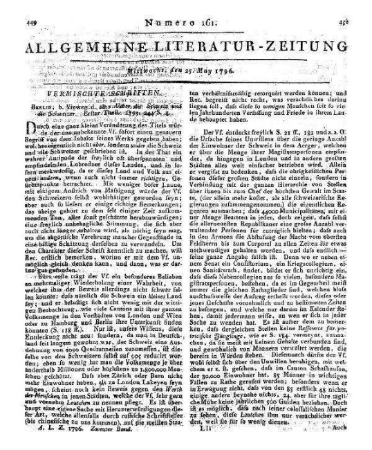 Helvetischer Calender. Jg. 1796. Zürich: Geßner 1796