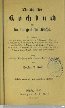 Thüringisches Kochbuch für die bürgerliche Küche