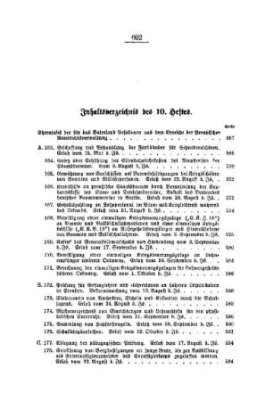 Inhaltsverzeichnis des 10. Heftes