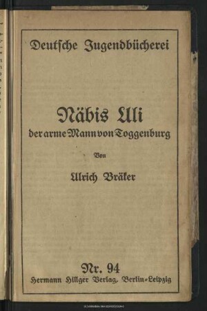 Näbis Uli der arme Mann von Toggenburg