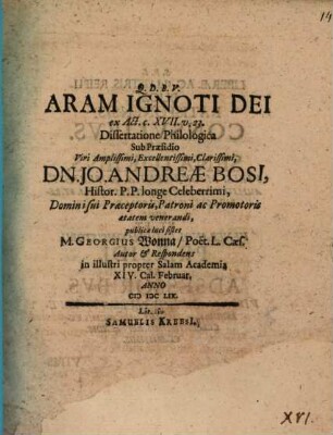 Aram ignoti Dei, ex Act. c. XVII. v. 23. ...