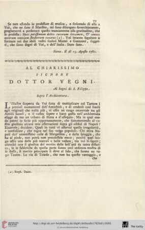 Al chiarissimo Signore Dottor Vegni