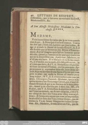 A Son Altesse Sérénissime Madame la Duchesse D****.