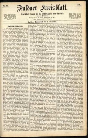 Erste Ausgabe vom Samstag, den 07. Dezember 1878.