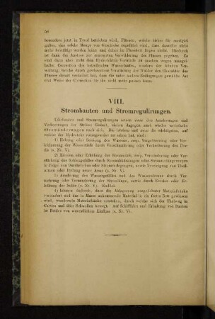 VIII. Strombauten und Stromregulirungen.