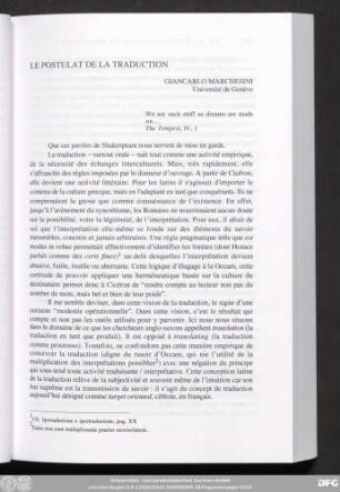 Le Postulat De La Traduction Giancarlo Marchesini