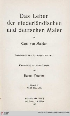 Band 2: Das Leben der niederländischen und deutschen Maler
