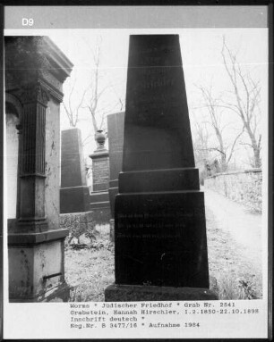 Grabstein von Hannah Hirschler (gestorben 1898.10.22)