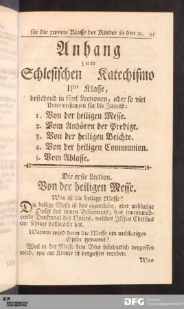 Die erste Lection. Von der heiligen Messe.