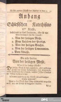 Die erste Lection. Von der heiligen Messe.