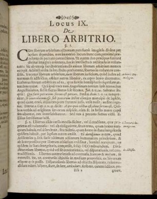 Locus IX. De Libero Arbitrio