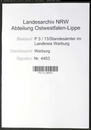 Sterberegister Standesamt Warburg
