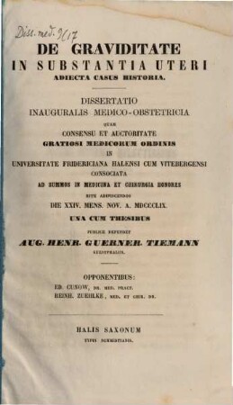 De graviditate in substantia uteri adjecta casus historia : (Diss. inaug.)