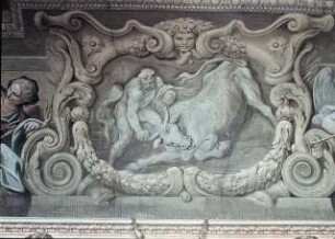 Scheinarchitektur, Medaillons mit den Taten des Herkules und vier alleegorische Sitzfiguren