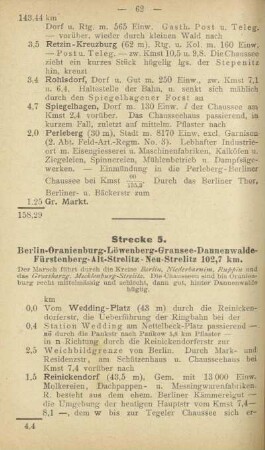 Strecke 5. Berlin - Oranienburg - Löwenberg - Gransee - Dannenwalde - Fürstenberg - Alt-Strelitz - Neu-Strelitz 102,7 km